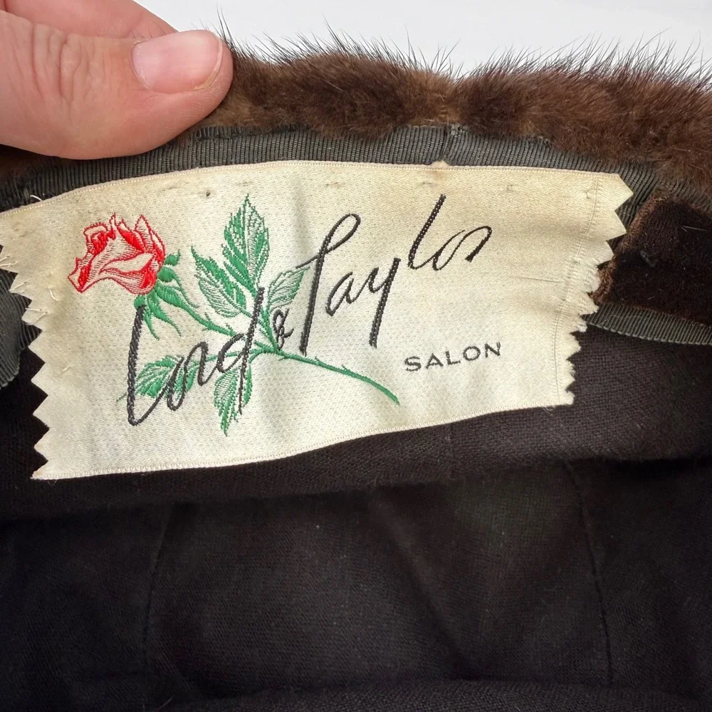 Vintage Lord & Taylor Salon Mink Fur Pillbox Hat Brown Mahogany Winter Formal